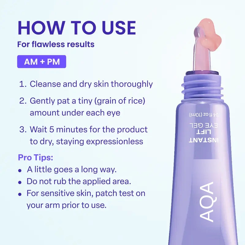 NEW! AQA Instant Lift Eye Gel - For the look of Puffiness & Bags, Wrinkles, Fine Lines and Dark Circles, Anti Aging Skin Care for Men & Women with Collagen Targeting Biotech Under Eye Brightener