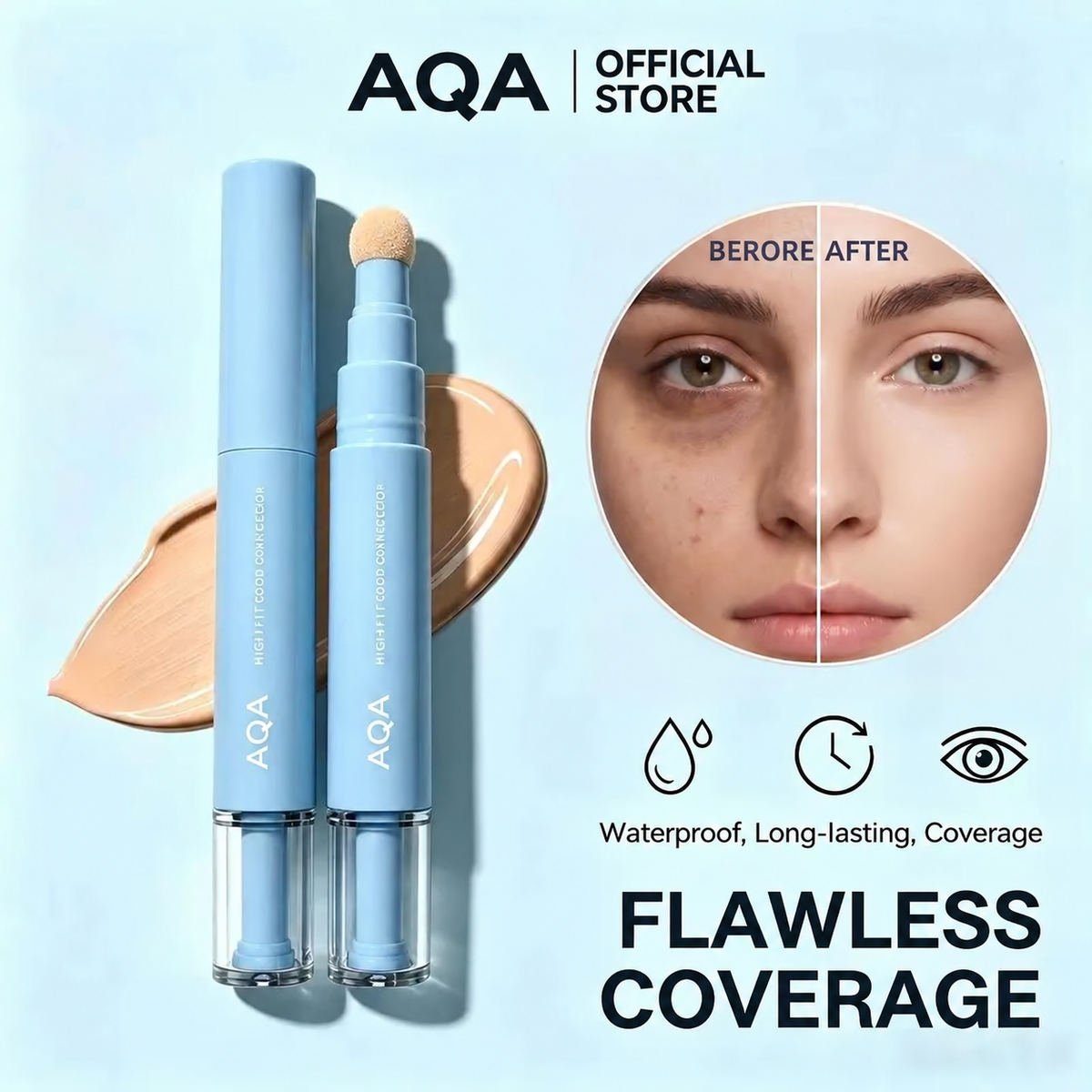 Dual-Effect Color Correcting Multi-Use Concealer & Foundation, 24-Hour Long-Lasting High-Coverage Matte Korean Pressed Powder, Nourishing Cosmetic for Flawless Base Makeup, Covers Acne Marks & Sculpts Nose, Color Correcting Concealer,back to school