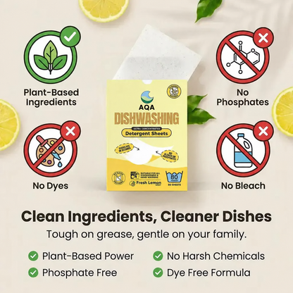 Dishwasher Sheets | Replaces Dishwasher Pods & Liquid | Zero Plastic Packaging | No Nasties Formula | Septic Safe | Strong Clean | Fresh Lemon Scent | Eco Friendly Dish Soap