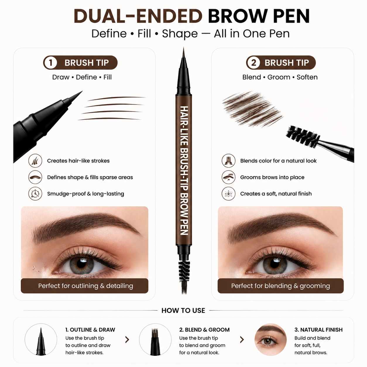 Waterproof Hair-Like Brow Pen – Smudge-Proof, Long-Lasting Natural Eyebrow Pencil