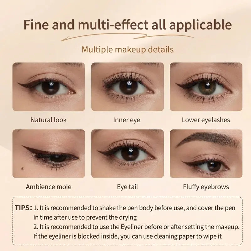 Ultra-Fine Waterproof Liquid Eyeliner, Smudge-Proof, Long-Lasting, Sharp Wing, Beginner Friendly