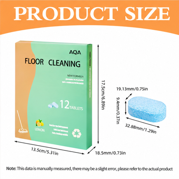 12PCS-Pack Floor Cleaning Tablets available in lemon or mint scent eco-safe materials remove grime and odors effectively dries quickly with no residue for all household floor cleaning